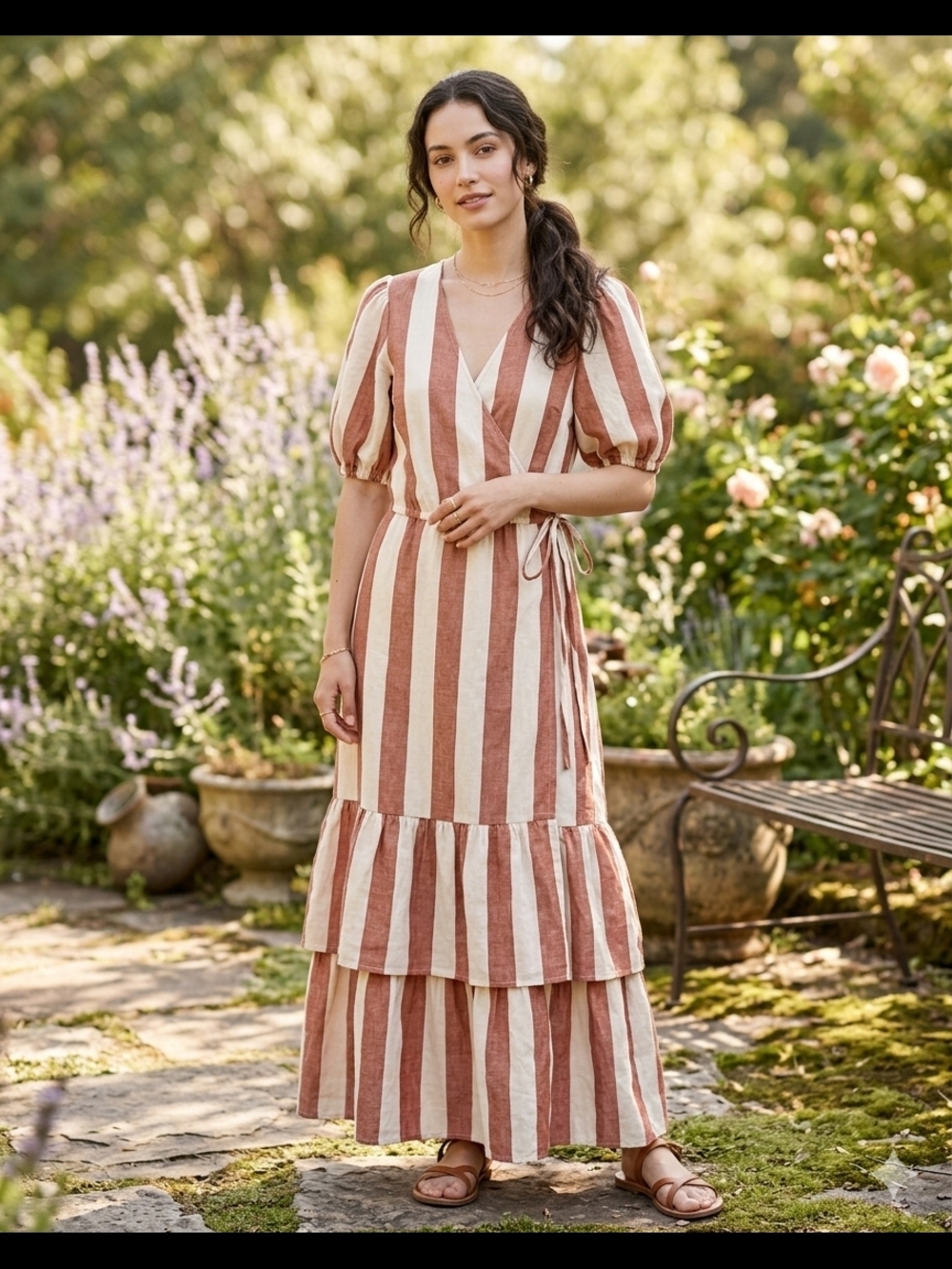 Knox Rose Striped Wrap Maxi Dress in Rust & Cream